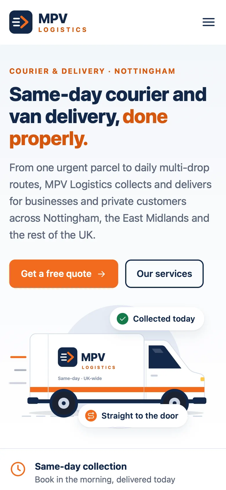 Сайтът на MPV Logistics на телефон